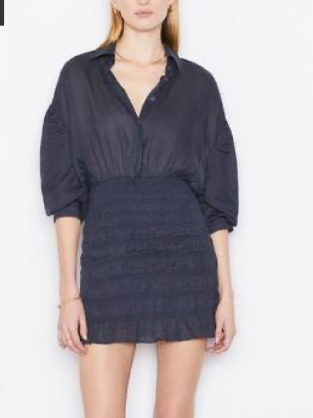 Frame Navy Smocked Shirt Dress
